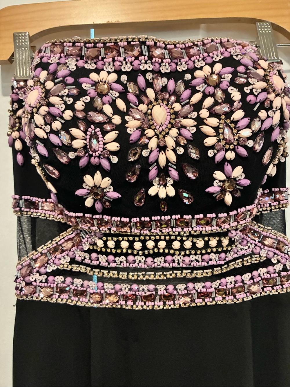 Embellished Black Prom Dress with Lilac Beading